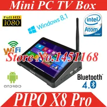 ТВ-приставка Pipo X8 мини-видеокамера-регистратор с креплением к ПК Windows 8,1 с блестками; большие размеры Android двойной загрузки ОС Intel 4 ядра 2 ГБ/32 ГБ ТВ приставка 7 дюймов Экран планшет