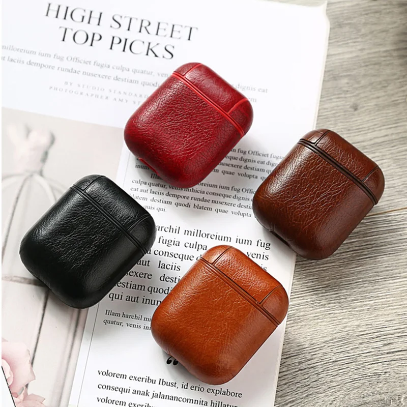 

Earphone Case for Airpods Vintage Leather Plain Weave with Hook Headphone Protective Case Cover Earphone Accessories