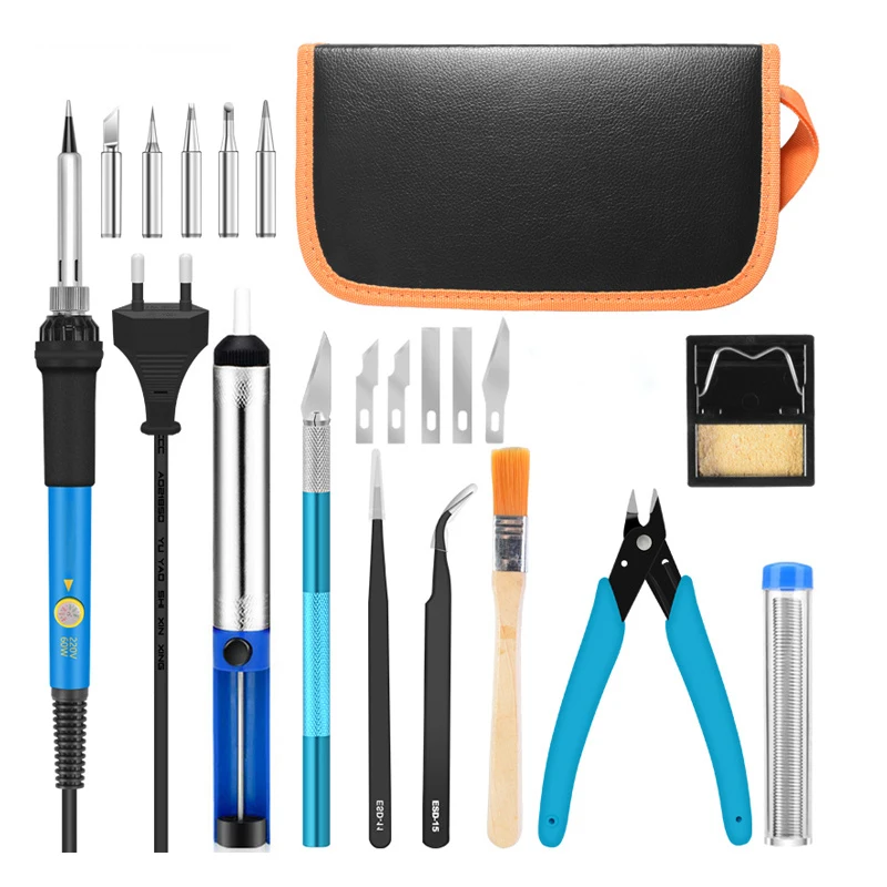 Adjustable Temperature Electric Soldering Iron EU US Plug 110V 220V 60W Welding Soldering station Tip Solder Wire Tools Tweezers