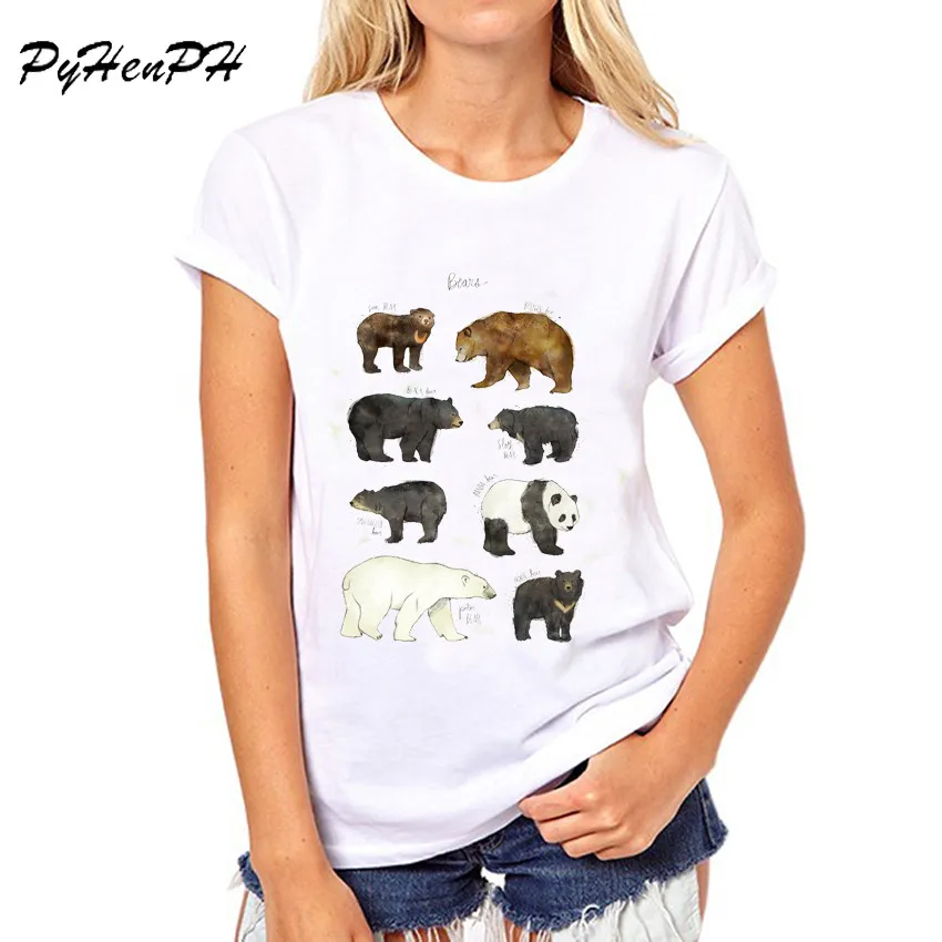 

PyHenPH Brand clothing summer short sleeve Bears / Whale Design t shirt women Animal printed tee shirt femme brand top