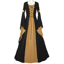 Custom Made Women’s Black&Yellow Dress Gothic Medieval Victorian Long Trumpet Sleeve Dress for Ball Gown