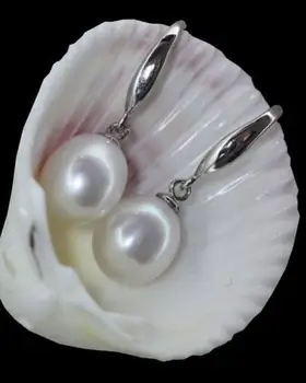 

shipping 2016 NEW LONE pairs WHITE 9X10mm AAA+ south sea pearl earrings White Fine Factory direct