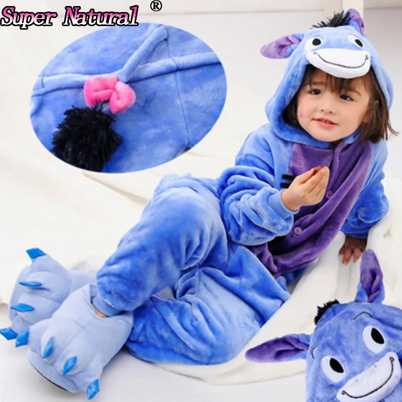 

HKSNG Flannel Kids Children Unisex Cartoon Animal Eeyore Pajamas Cute Blue Duck Onesie Homewear Costume Sleepwear With Zipper