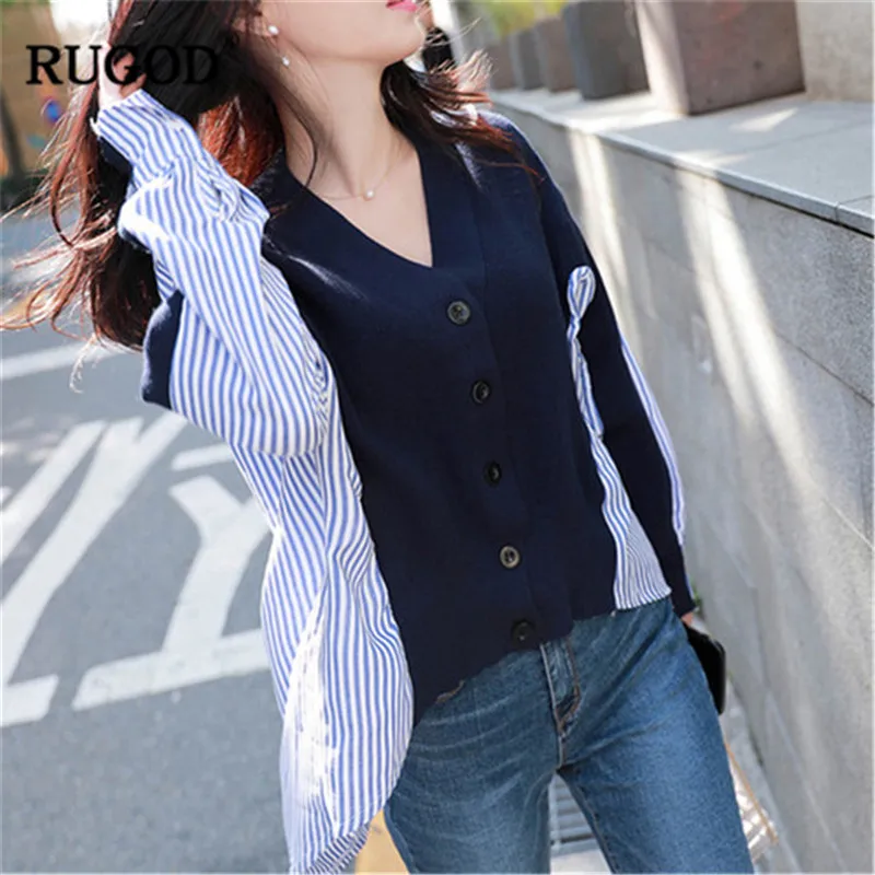 

RUGOD Fashion Patchwork Women Cardigans Knitted Elegant Women Winter Clothes V-Neck Casual Solid Women Sweater sueter mujer
