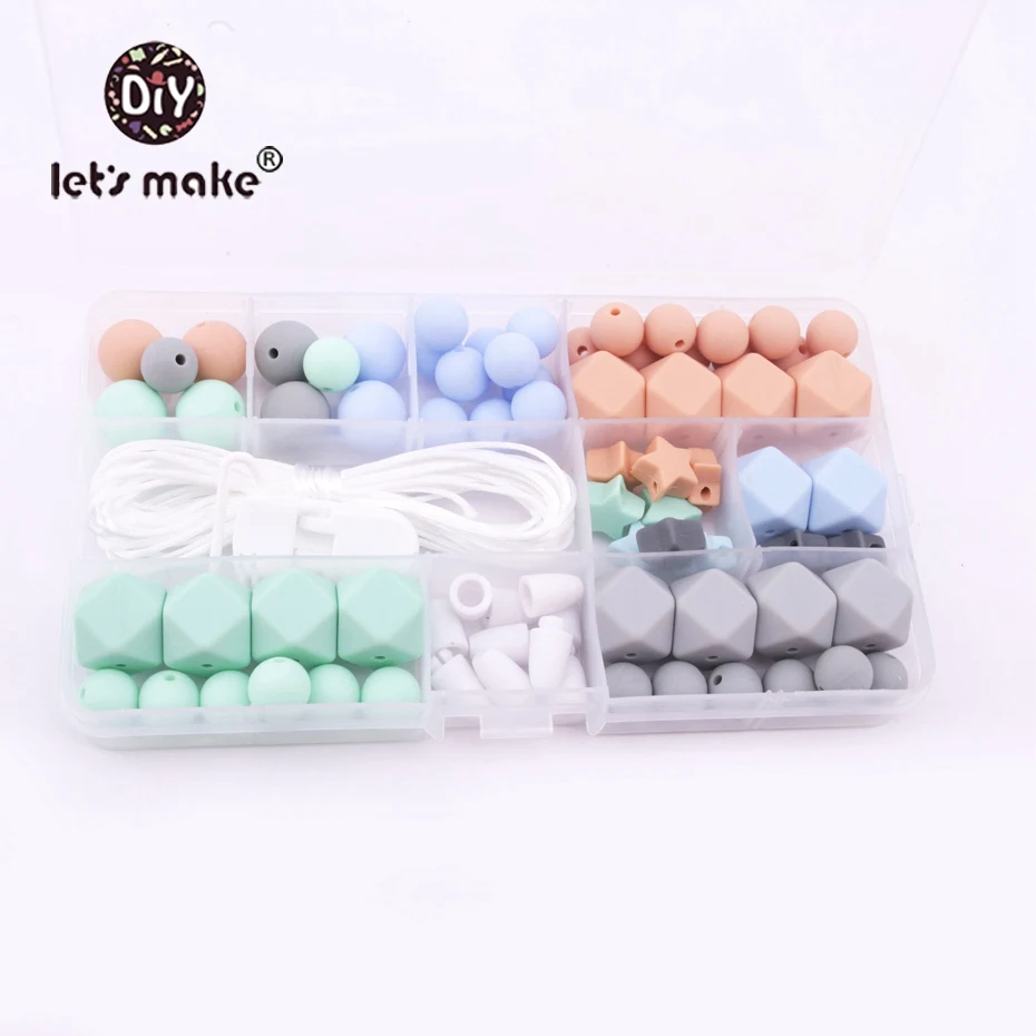 

Let's Make Baby Teether Unfinished Silicone Round/Hex Beads Set Chewable Diy Jewelry Teething Necklace Bracelets Made Beads