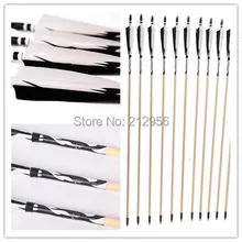 Longbowmaker 12PK Black And White Printing Turkey Feathers Cedar Wood Target Practice Arrows WYT2