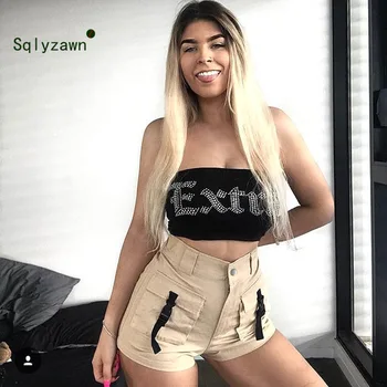 

Harajuku Cargo Pantalons 2019 Summer Women High Waist Pockets Patchwork Shorts Cotton Vintage Sweatpants Casual Loose Shorts