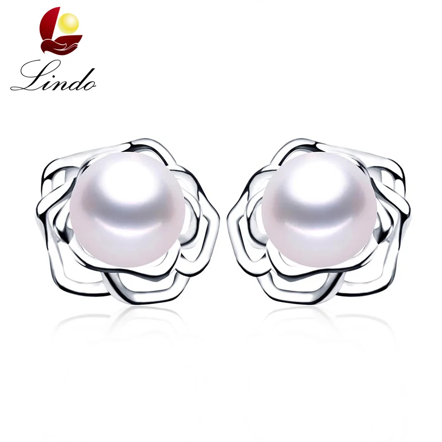 

Clearance Sale ! Elegant Rose Shape 925 Sterling Silver Stud Earrings For Women Fashion AAAA Natural Freshwater Pearl Jewelry