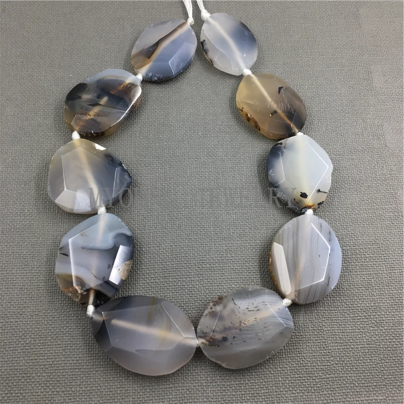 My1036 Owalne Faceted Szary Agaty Kromka Luźne Koraliki, Cięcia Płyty Kromka Achate Koraliki Do Tworzenia Biżuterii