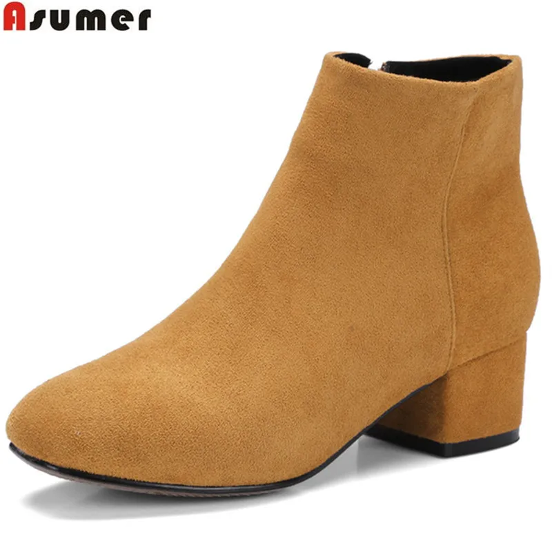Asumer hot sale new women boots fashion flock zipper square toe simple ladies autumn winter boots square heel ankle boots Asumer hot sale new women boots fashion flock zipper square toe simple ladies autumn winter boots square heel ankle boots