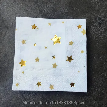 

Free Shipping 112pcs Gold Foil Star Napkin White and Gold Napkins Baby Shower Wedding Cocktail Cake Beverage Dessert Napkin