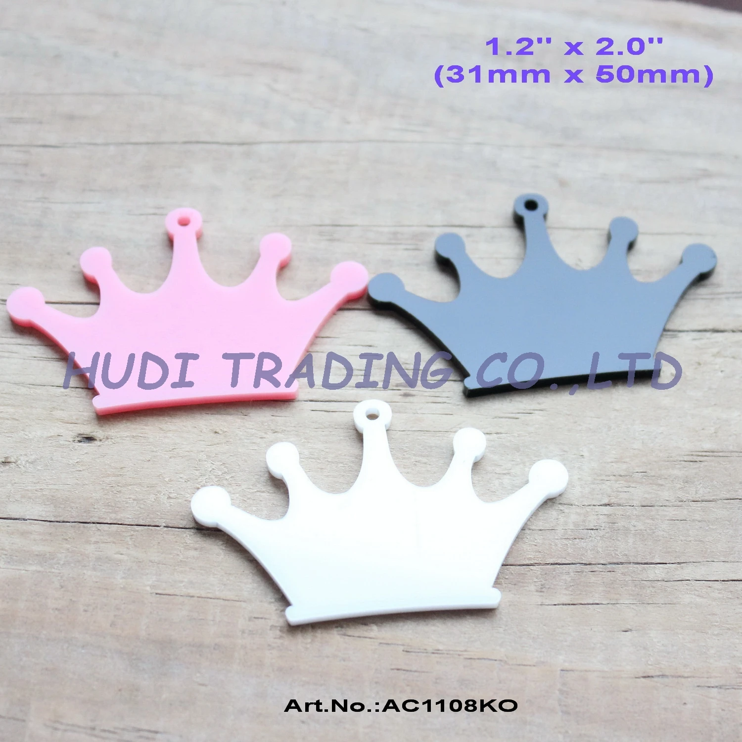 

(8pcs each) 50mm Acrylic Crown key Chains hot Pink,Black, White Tiara Ornaments 2.0 inches-AC1108KO