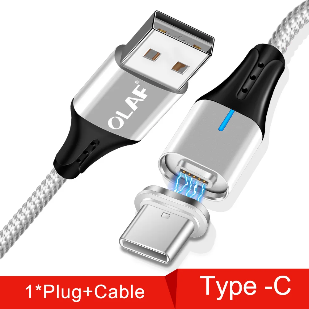 Олаф Быстрая зарядка 3,0 Магнитный двухсторонний светодиодный микро Тип usb C кабель для samsung S8 S9 плюс Зарядное устройство Шнур для Iphone X XR XS Max - Цвет: Sliver Type-C Cable