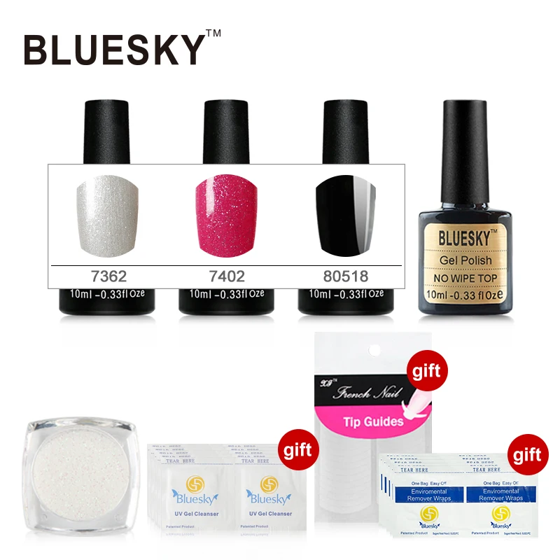 

China Supplier Bluesky 100% Genuine Gel Polish 3pcs Color Gel 1pcs No Wipe Top Free Gifts