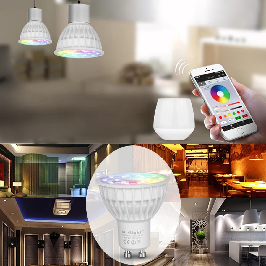 4 Вт затемнения 2.4 г Беспроводной milight светодиодные лампы GU10 RGB+ CCT светодиодный Spotlight Smart LED лампы Освещение AC86-265V