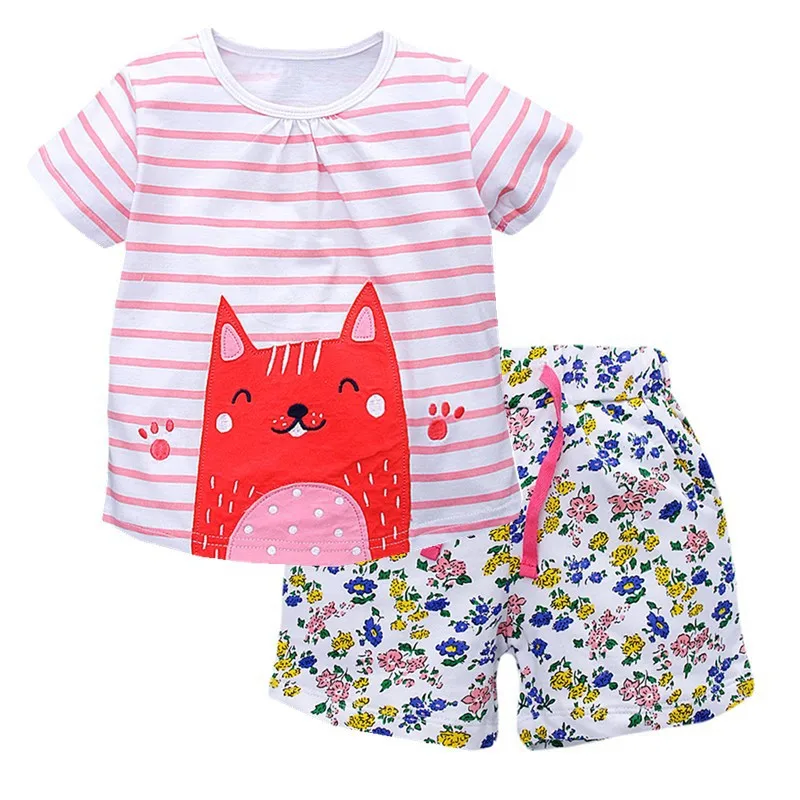 VIDMID/комплект летней повседневной одежды для девочек; детская футболка с короткими рукавами и рисунком+ шорты; спортивные костюмы; комплекты детской одежды для девочек