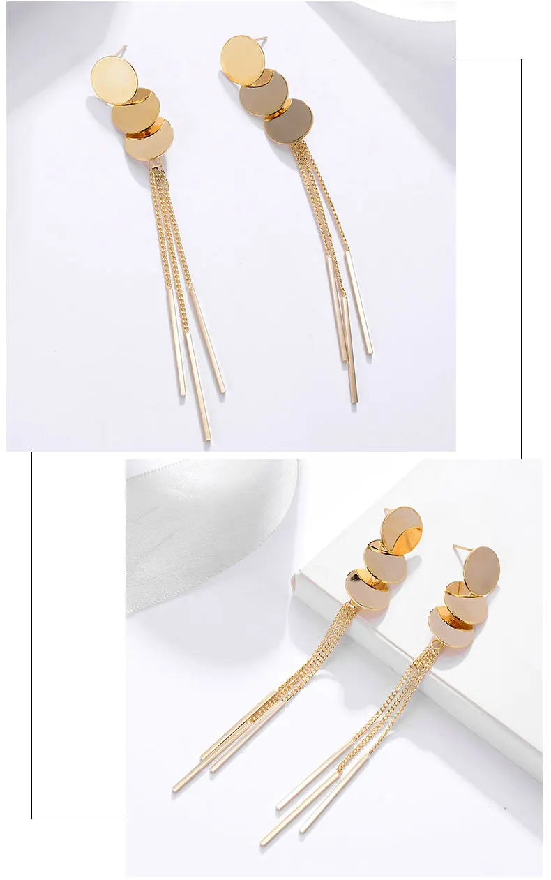Длинные серьги-капли с цепочкой и кисточками для женщин, золотые круглые серьги с подвесками, модные ювелирные изделия для свадебной вечеринки, женские серьги