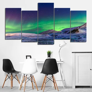 

5 Piece HD Pictures Starry Night Sky Nature Scenery Poster Aurora Landscape Wall Art Canvas Paintings for Home Decor