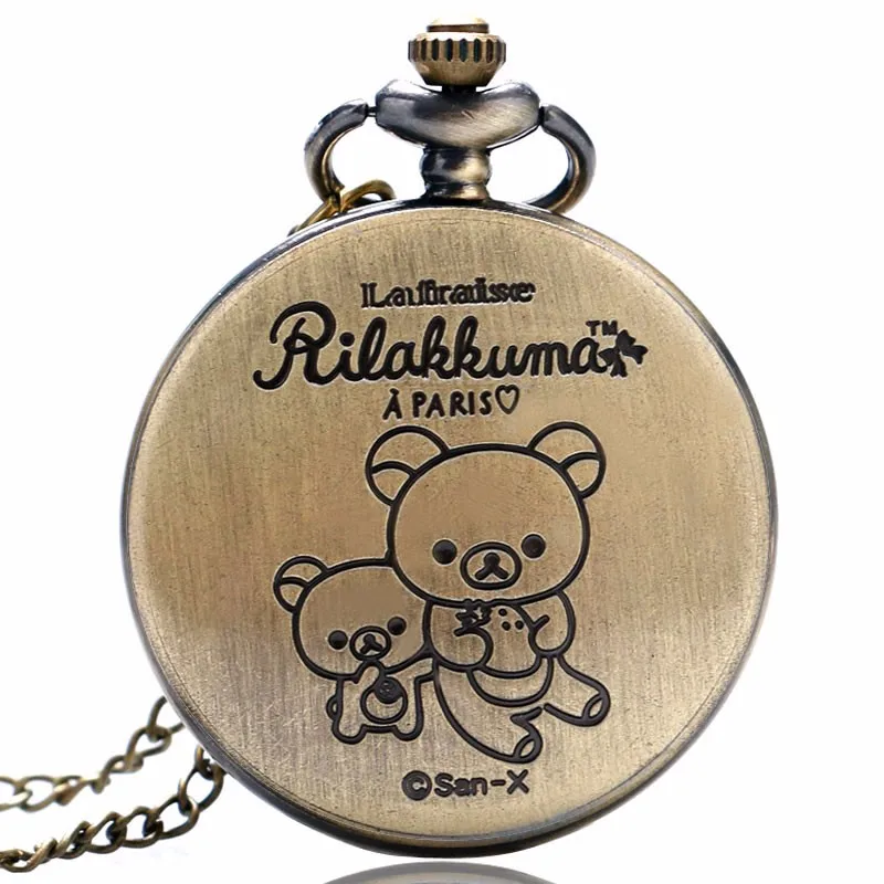 

Dropshipping Free Shipping Bronze Hollow Bear Strawberry Eiffel Design Quartz Pendant Necklace Pocket Watch Gift To Children