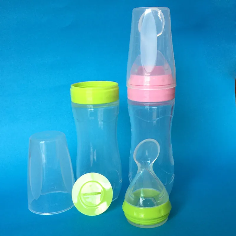 

High quality Baby silicone Squeeze feeder flowing food feeding bottle rice starch express feeding spoon plus Dust cover