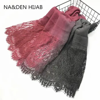 

1PCS fashion luxury viscose two-tone oversize lace women scarves Muslim hijab shawl foulard solid elegant lady soft 4 COLORS
