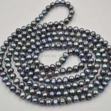 6" длина 7-8 мм чёрный пресноводный жемчуг ожерелье