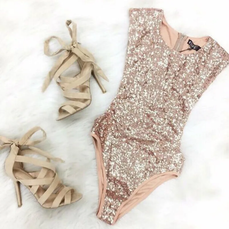 

European American Style Golden Sequins Triangle Conjoined Swimsuits Hot Women Summer Beach Wearing Lady Sexy One Piece Bikini