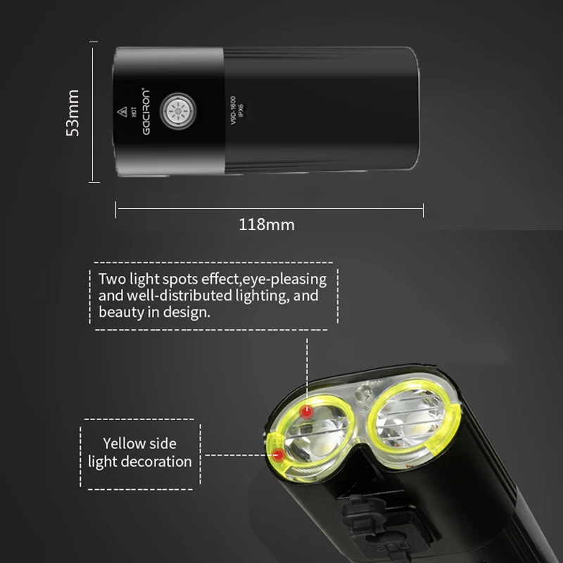  GACIRON Bicycle Light Usb Rechargeable Bike Front Headlight Cycling Flashlight IPX6 Waterproof 5000 - 32893287290