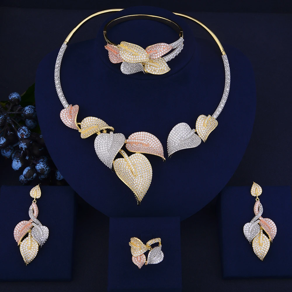 

GODKI Luxury Flower Leaves African Gold Necklace Earring Set Jewelry Sets For Women Wedding Zircon CZ Dubai Bridal jewelry Sets