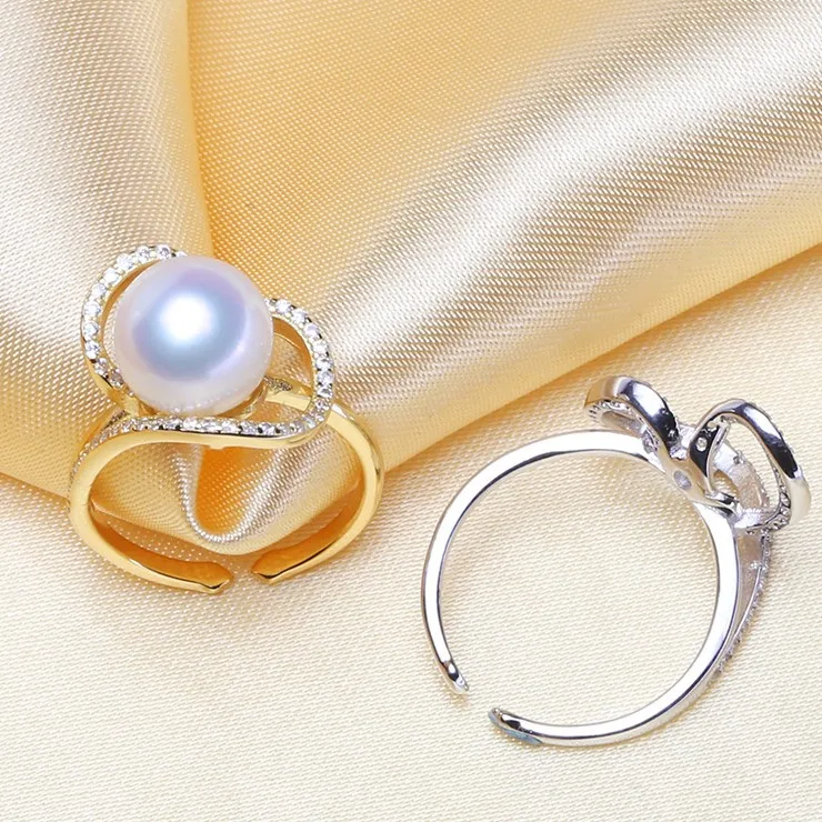 Kopen 2 Kleur 925 Sterling Zilveren Parel Ring Vinger Ring Verstelbare Ring Bevindingen Sieraden Onderdelen Fittings Accessoires, 3 stks partij