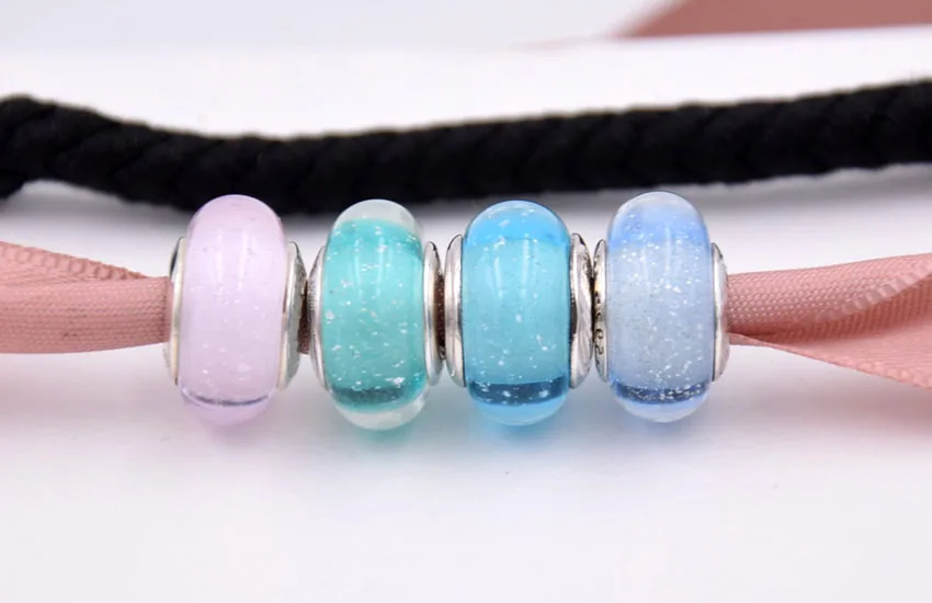 

New 925 Sterling Silver Bead Charm Princess Signature Colour Lampwork Murano Glass Beads Fit Pandora Bracelet Bangle DIY Jewelry