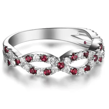

Hutang Created Ruby Gemstone Rings for Women Genuine 925 Sterling Silver Band Ring Gift Engagement Jewelry
