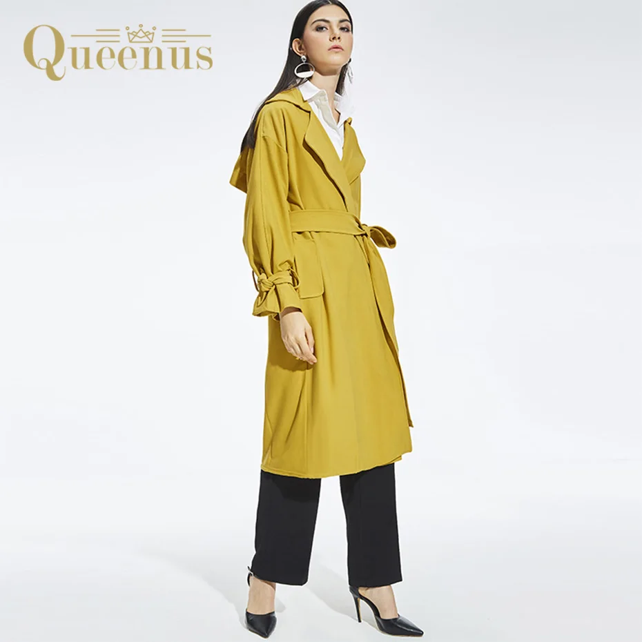 2018 Women Winter Blend Coat Female Yellow Trench Coats Ladies Vintage