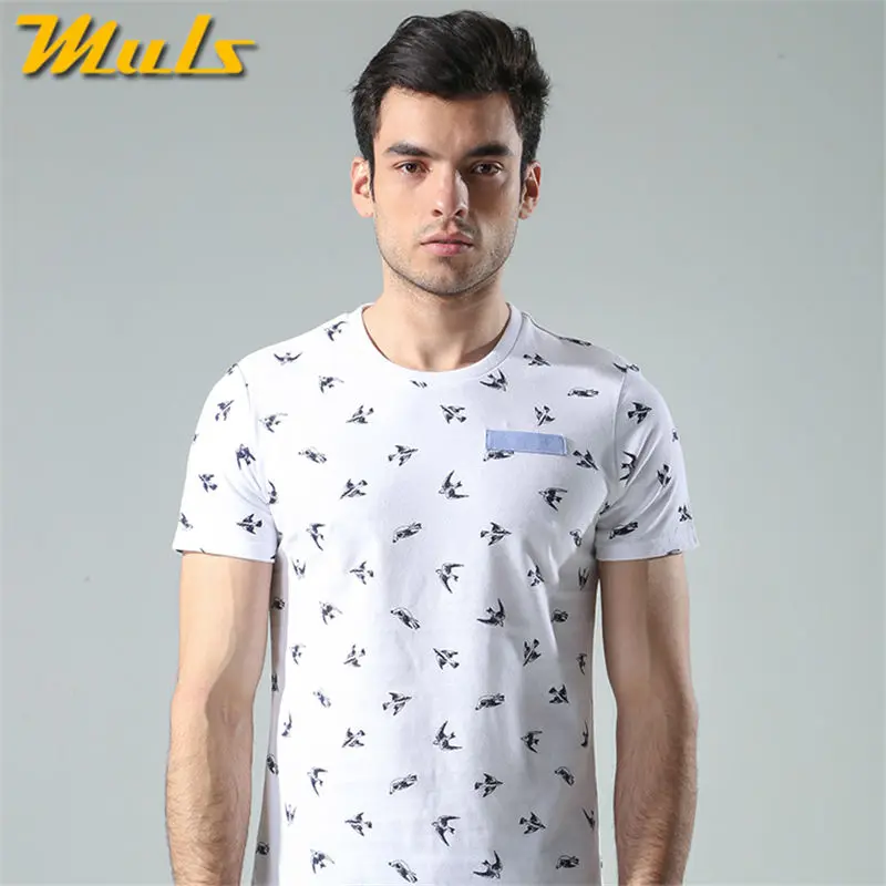High quality men t shirts cotton flying birds pattern O neck short tops