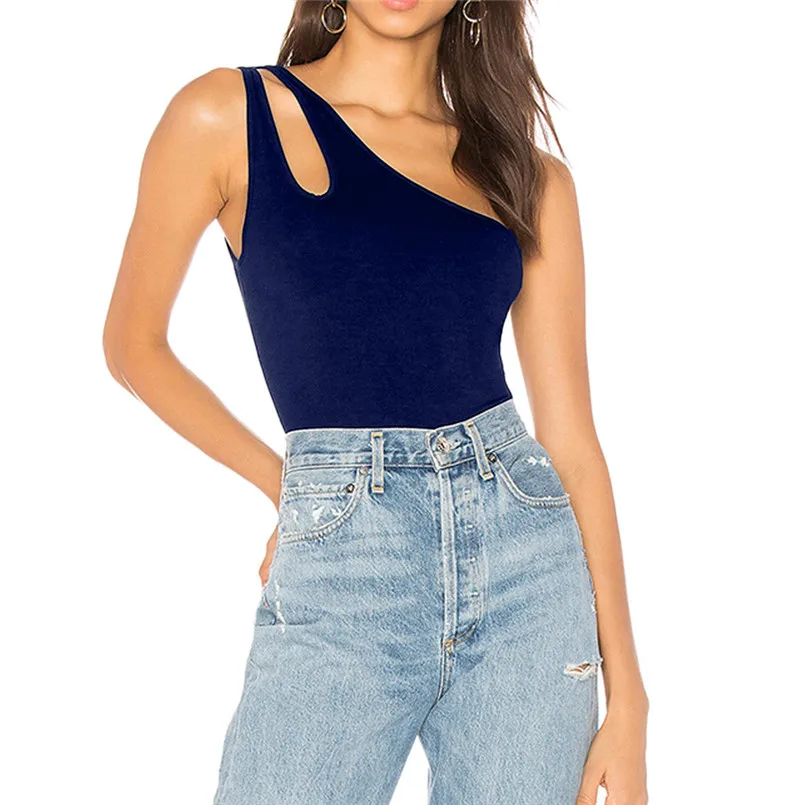 

2019 Newest Fashion Women Spring Summer Sexy Solid One-Shoulder Neckline Jumpsuit Convenient Playsuits Jumpsuits #2019.4.16