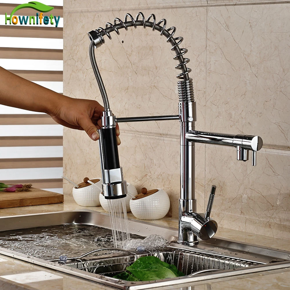 Best Quality Chrome Polished Pull Down Spray Kitchen Faucet One Hole Mixer Tap Deck Mounted Hot and Cold Crane