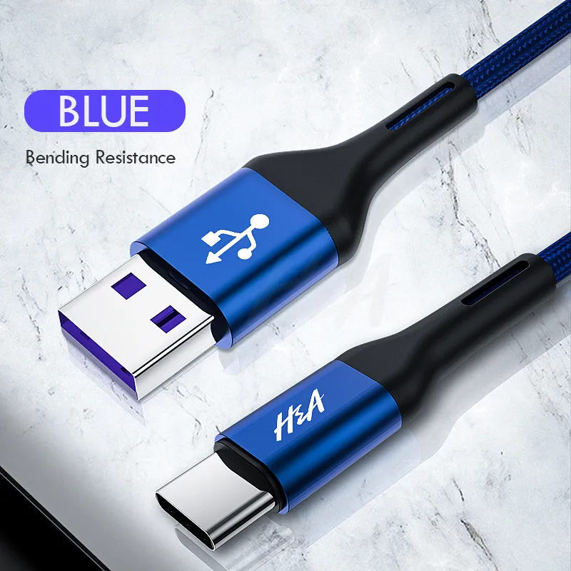 Blue H& A 3A usb type C кабель для быстрой зарядки usb c кабель для передачи данных type-c зарядное устройство для телефона samsung S9 S8 Note 9 8 huawei P20 pocophone F1 - Цвет: Blue