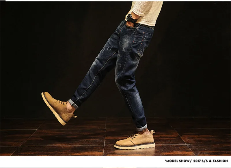 Бренд Для мужчин джинсы стрейч брюки карандаш Повседневное Slim Fit Кнопка Личность Винтаж Классические джинсовые штаны плюс Размеры Новые