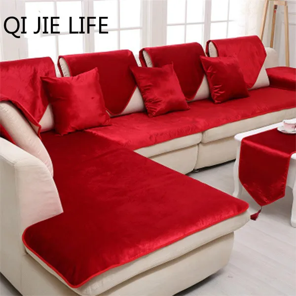 Серый верблюжий красный черный вельветовый чехол для дивана фланелевый плюшевый чехол Дешевые секционные диванные чехлы fundas de sofa SF2519 - Цвет: Color 3 red