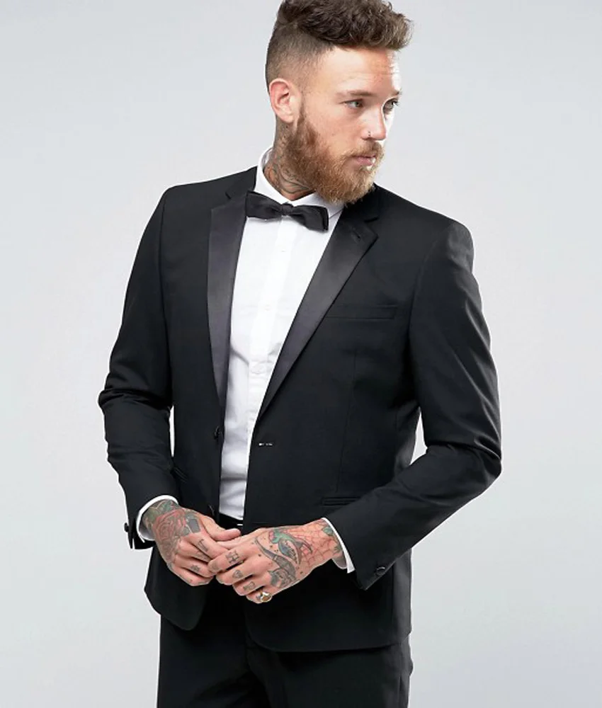 ustom Made Man Suit Slim Tuxedo Black Groomsman Suit 2 Buttons Wedding ...