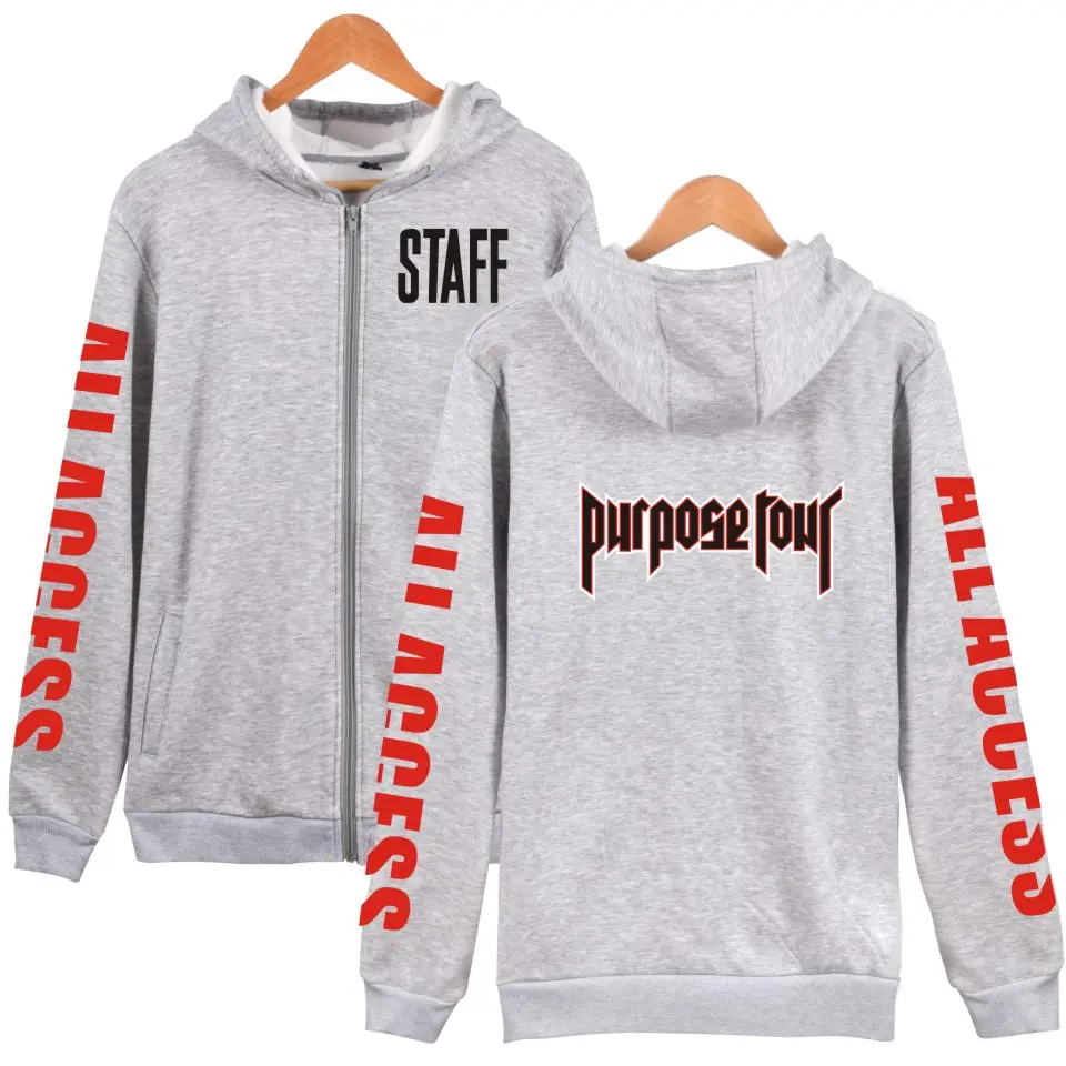 Justin Bieber STAFF NEW Zipper Hoodies With Cap Men/Women Hip-hop Hoodies Kpop Long Sweatshirt for XXXXL Plus Size Justin Bieber