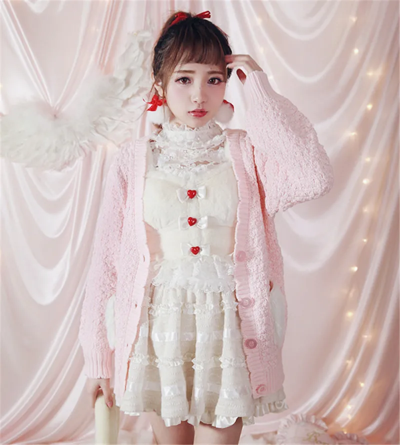 KEQI Bobon21 принцесса сладкий Лолита свитер эксклюзивный пользовательский Ранняя весна вязание кардиган ультра розовый волосы карман лепестки T1325