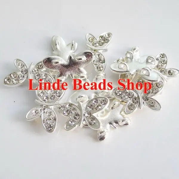 

free shipping 20x12mm silver colour rhinestone connection beads with 4 hole clasp, hole space between 10mm 50pcs/lot RC004