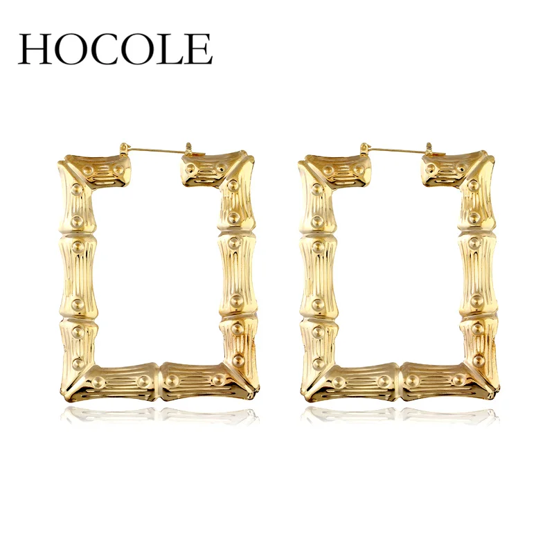 

HOCOLE Punk Style Personality Big Hoop Earrings Statement Metal Gold Color Large Square Earrings for Women 2018 Fashion Jewelry