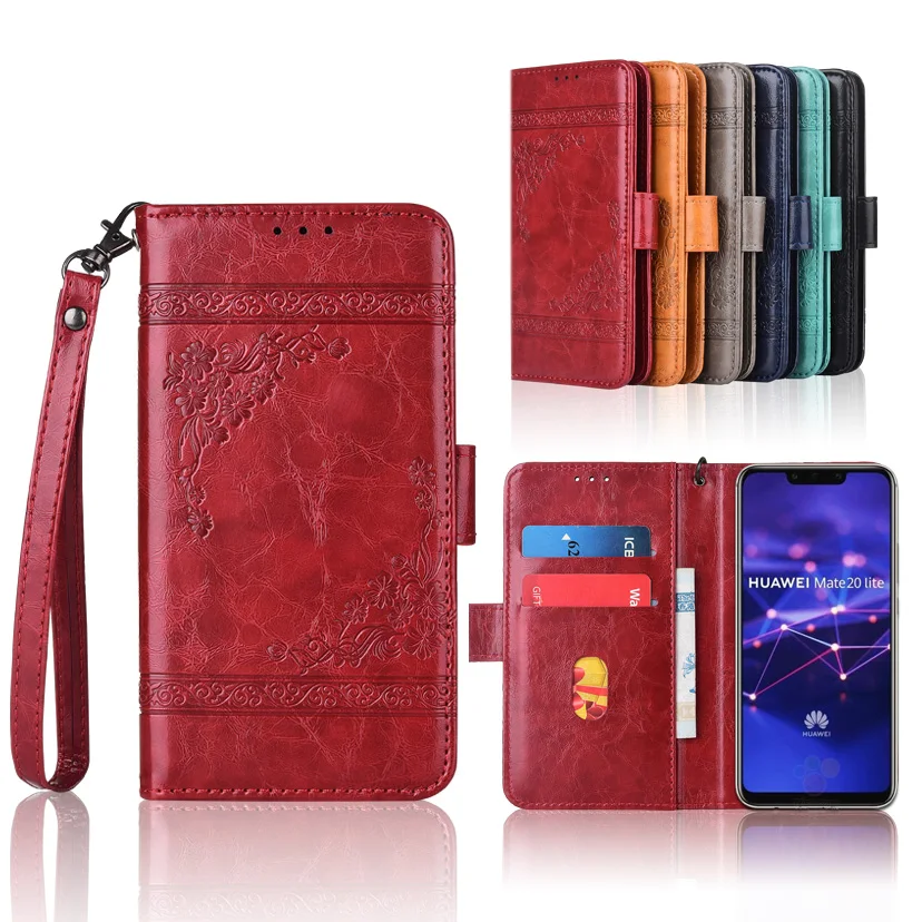 

Wallet TPU case for Huawei Mate 20 Lite Flip case with Strap,100% special PU leather embossing flower book case cover