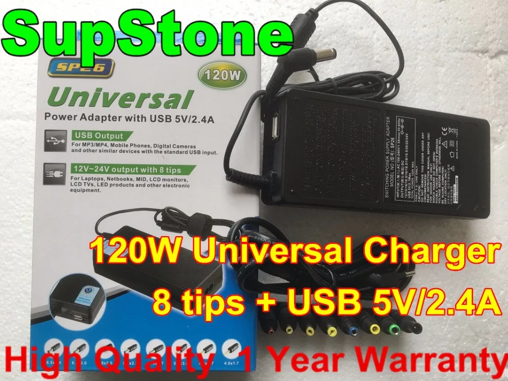

SupStone New 120W Universal AC Power Adapter Charger For laptop notebook 90W Power Supply 8 Tips with USB 5V 2.4A