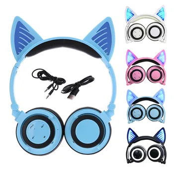 

Cat Ear Wireless Bluetooth Headset Flashing Glowing Foldable Headphones Gaming LED Light Earphone for Computer PC phone gift