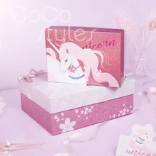 Cocostyles пользовательские пустой Блестящие Детские Розовый Единорог печать окно с Сумочка для день рождения события подарочная коробка