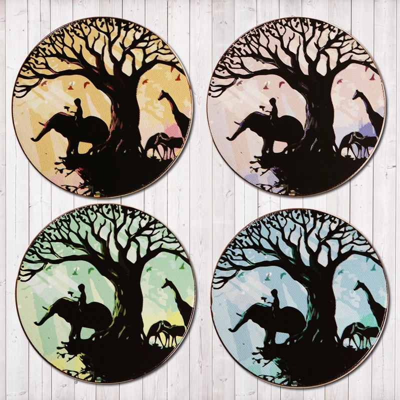 

ABMIDEA 2018 Seasons Of Rainforest Coaster Set Relief Painting Art Table Cup Drink Mats Wood Placemat 120R Birthday Mother's Day