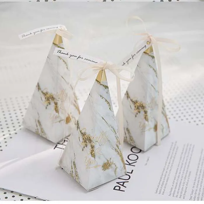 

60pcs White/Pink/Blue Marble Pattern Pyramid Wedding Favor Boxes Baby Shower gift box Birthday Party Candy Box